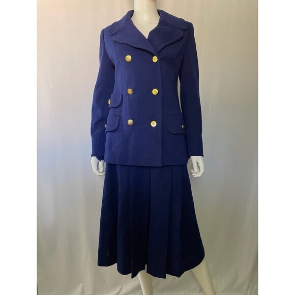 Aquascutum Women'sSet 2 Pieces Purple Blazer + Skirt Flare Size P